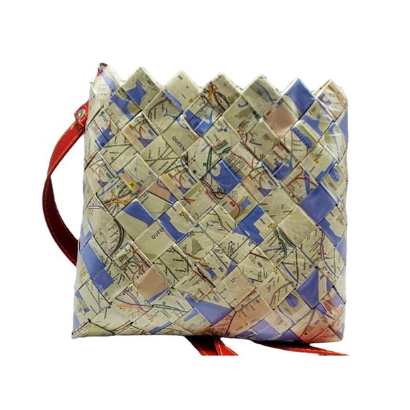 Nahui Ollin Recycled New York City Map Crossbody Shoulder Bag Purse w/Strap - Picture 5 of 8